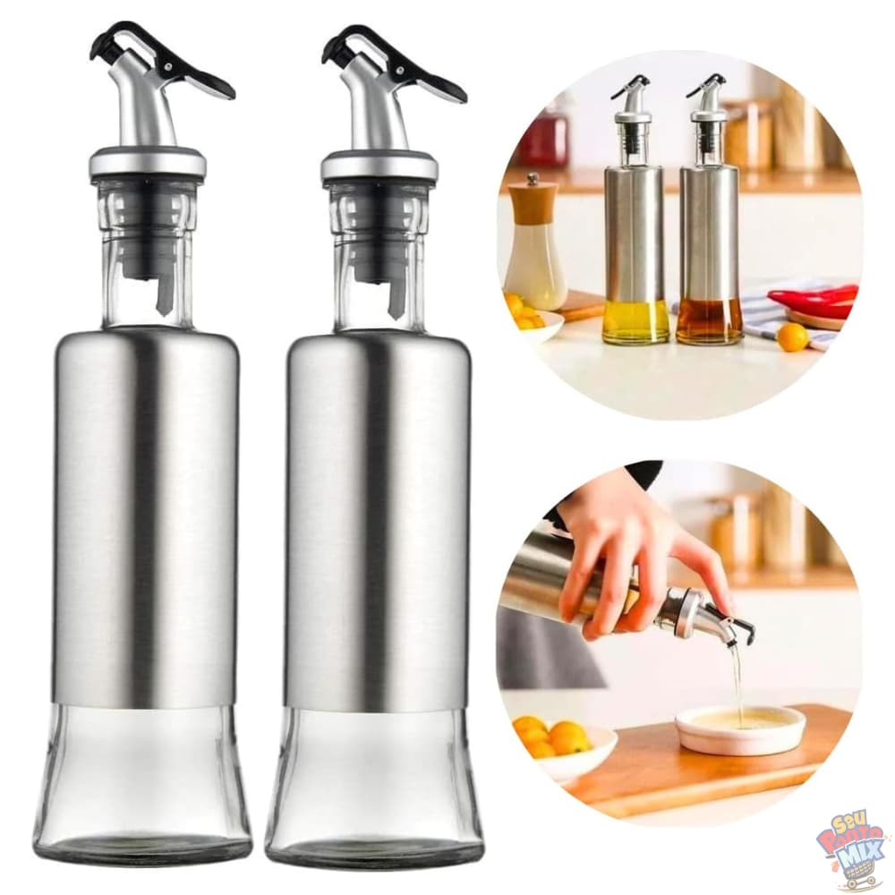 Galheteiros Porta Azeite Azeite 300ml de Vidro com Inox com Dosador - Vinagre, Óleo