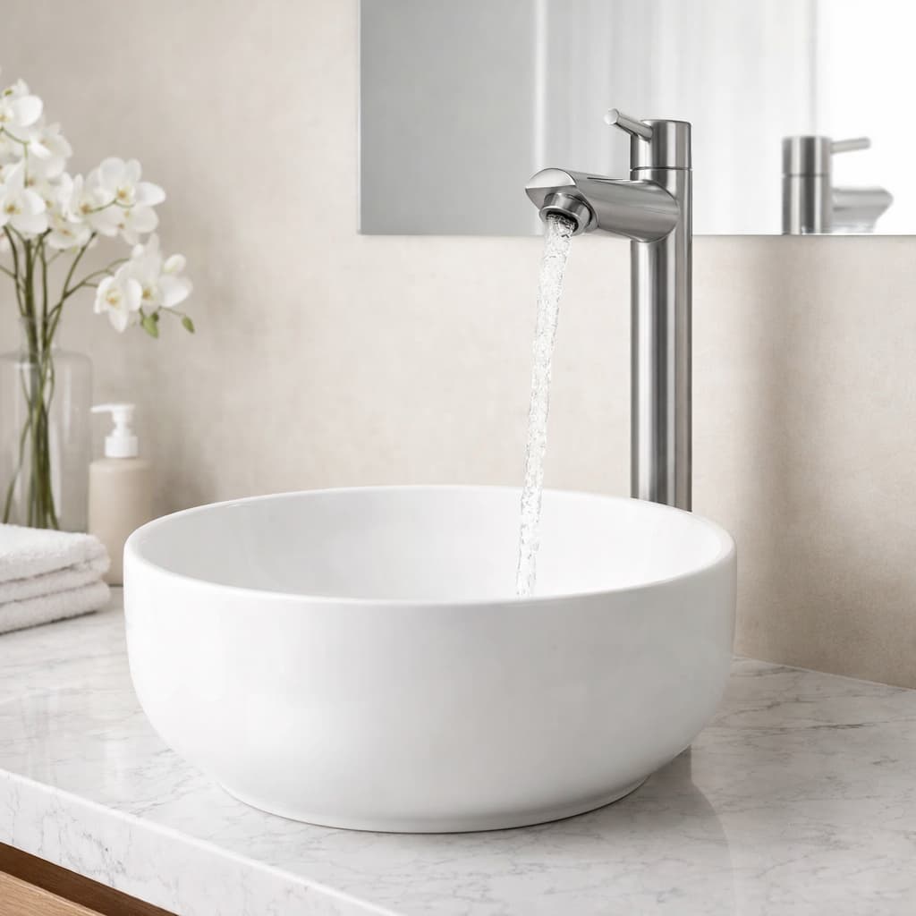Torneira Para Banheiro De Mesa Bica Alta 1/4 De Volta Aço Inox 304