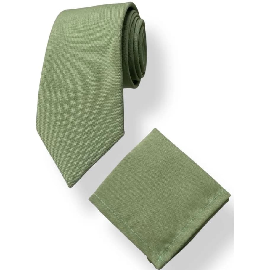 Kit Masculino Para Casamento Gravata + Lenço De Bolso Verde Oliva Clara Lisa Para Padrinhos e Evento