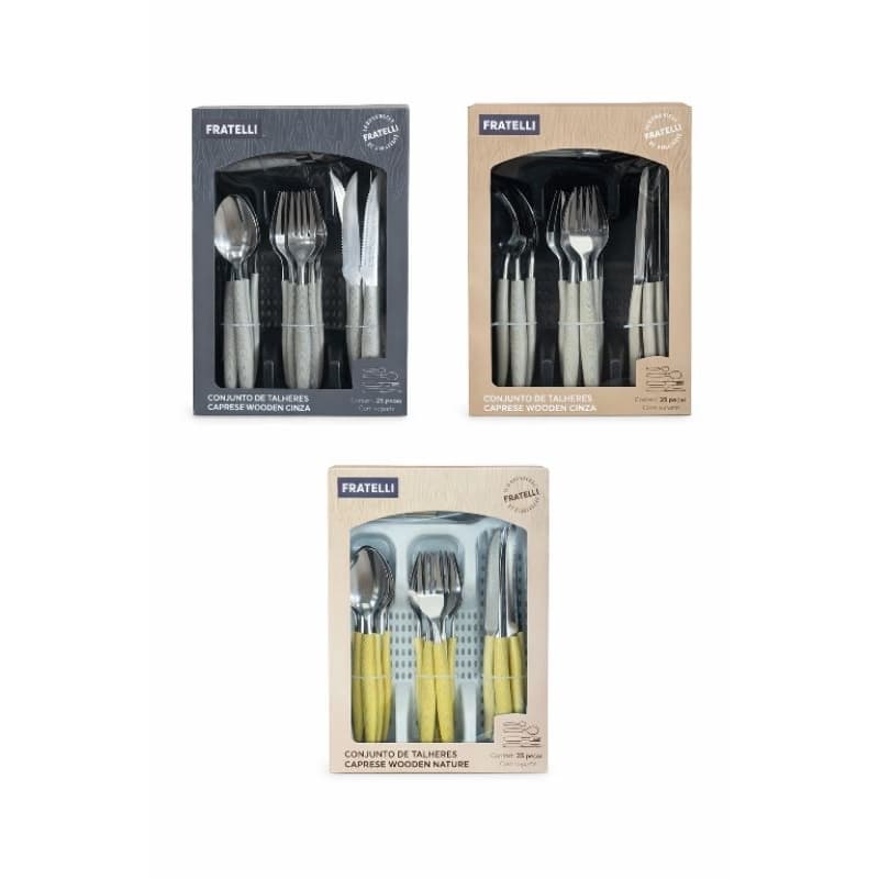 Faqueiro Fratelli Caprese Wooden – 25 Peças com Suporte