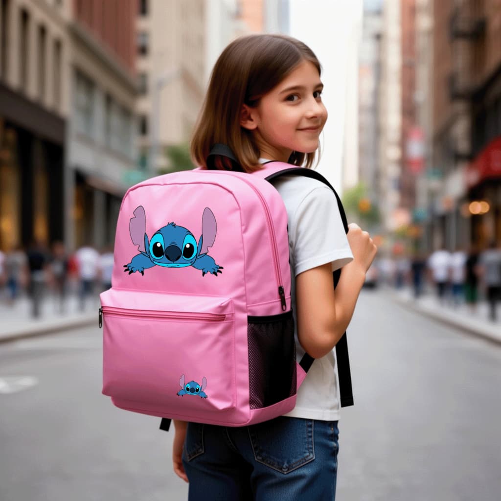 Mochila Stitch Costas Reforçada Escolar Menina Menino Personagem Promoção Volta às Aulas