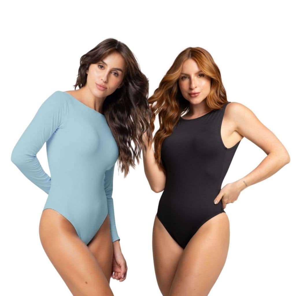 Kit 2 Bodie Feminino Costas Nua Body Manga Longa Não Transparente Praia Dia a Dia