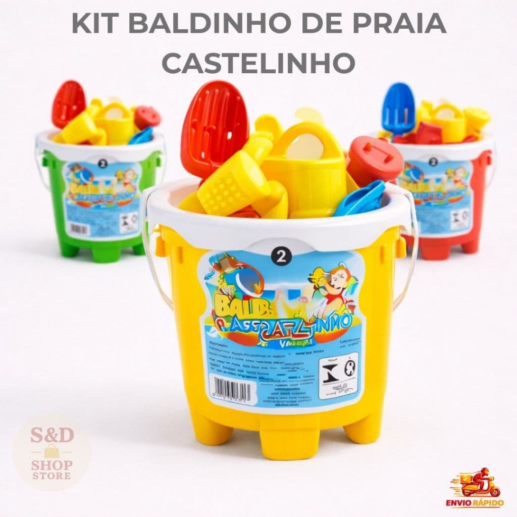 Baldinho de Praia Infantil com Acessórios - Kit Castelinho - Kit Praia