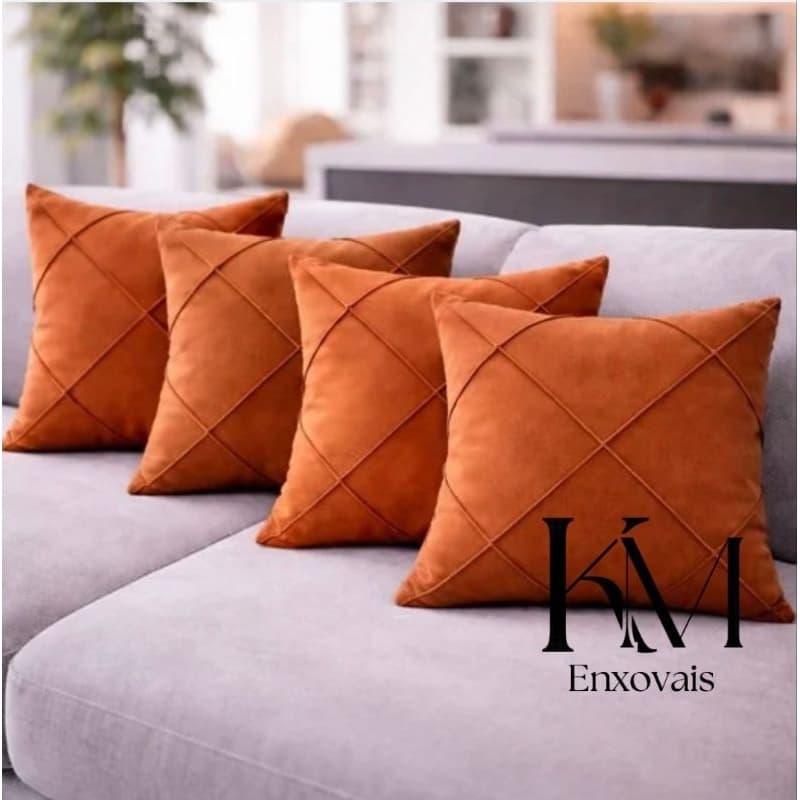 kit de Capas de Almofadas Drapeadas em Suede Premium,Com Detalhes em Costura Cruzadas,Nervuras
