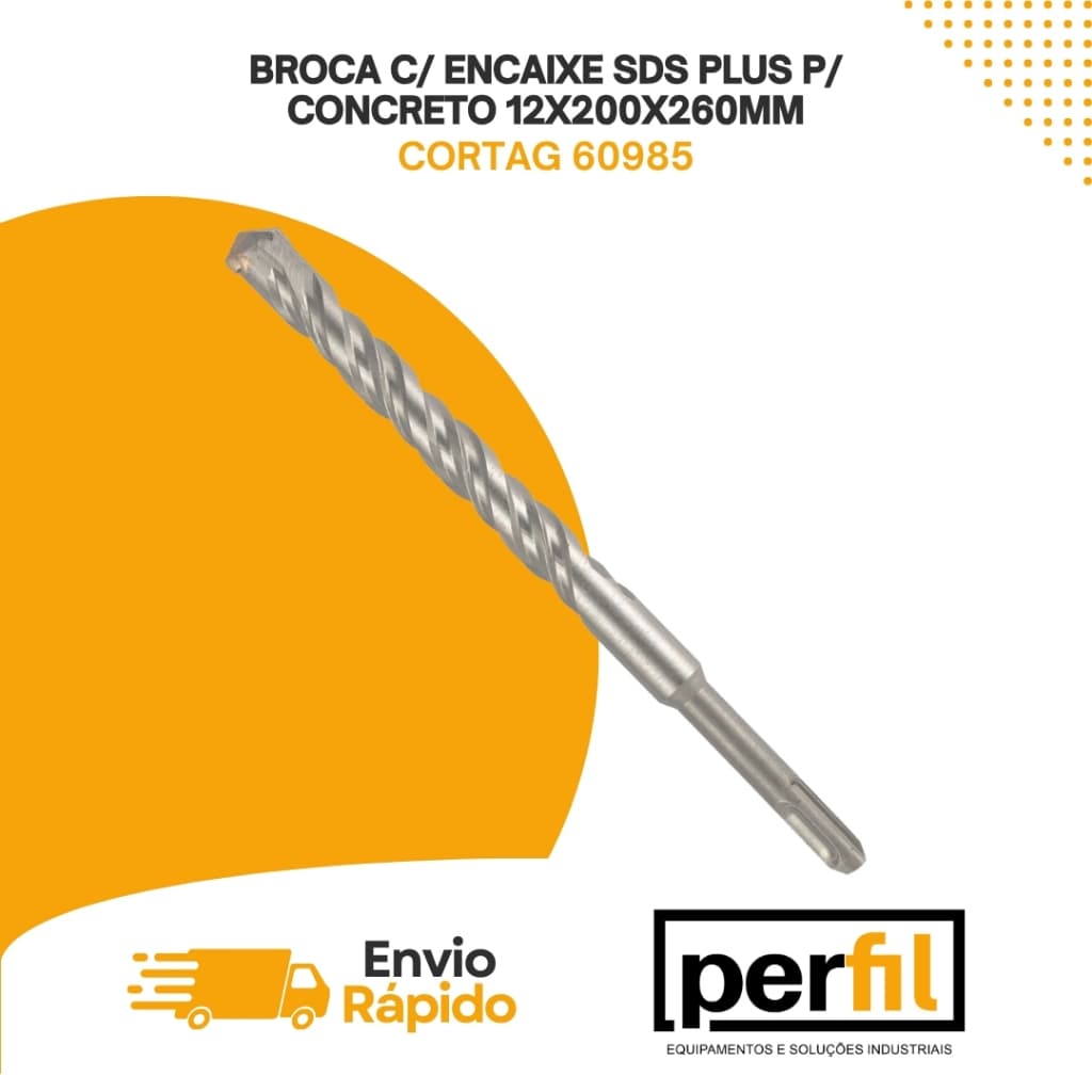 Broca SDS Plus 12mm x 260mm Para Concreto 12x200x260 Cortag 60985 Profissional Martelete