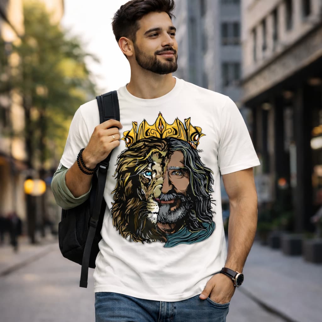 Camiseta Masculina Gospel Leão de Judá | Camiseta Cristã Estilosa Street Confortável Moda Evangélica Masculina