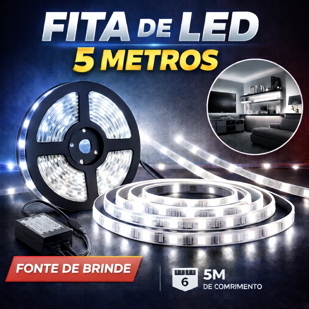 5 Metros de Fita Led 2835 12v Ip20 120 Led por Metro Alta Luminosidade Decoração Flexível Bivolt