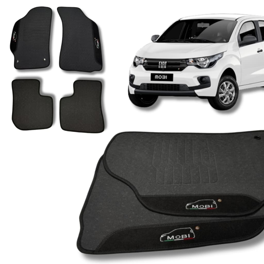 Jogo Tapete Fiat Mobi 2016+ Personalizado Bordado Premium Impermeável c/ Solapé e Base Antiderrapante