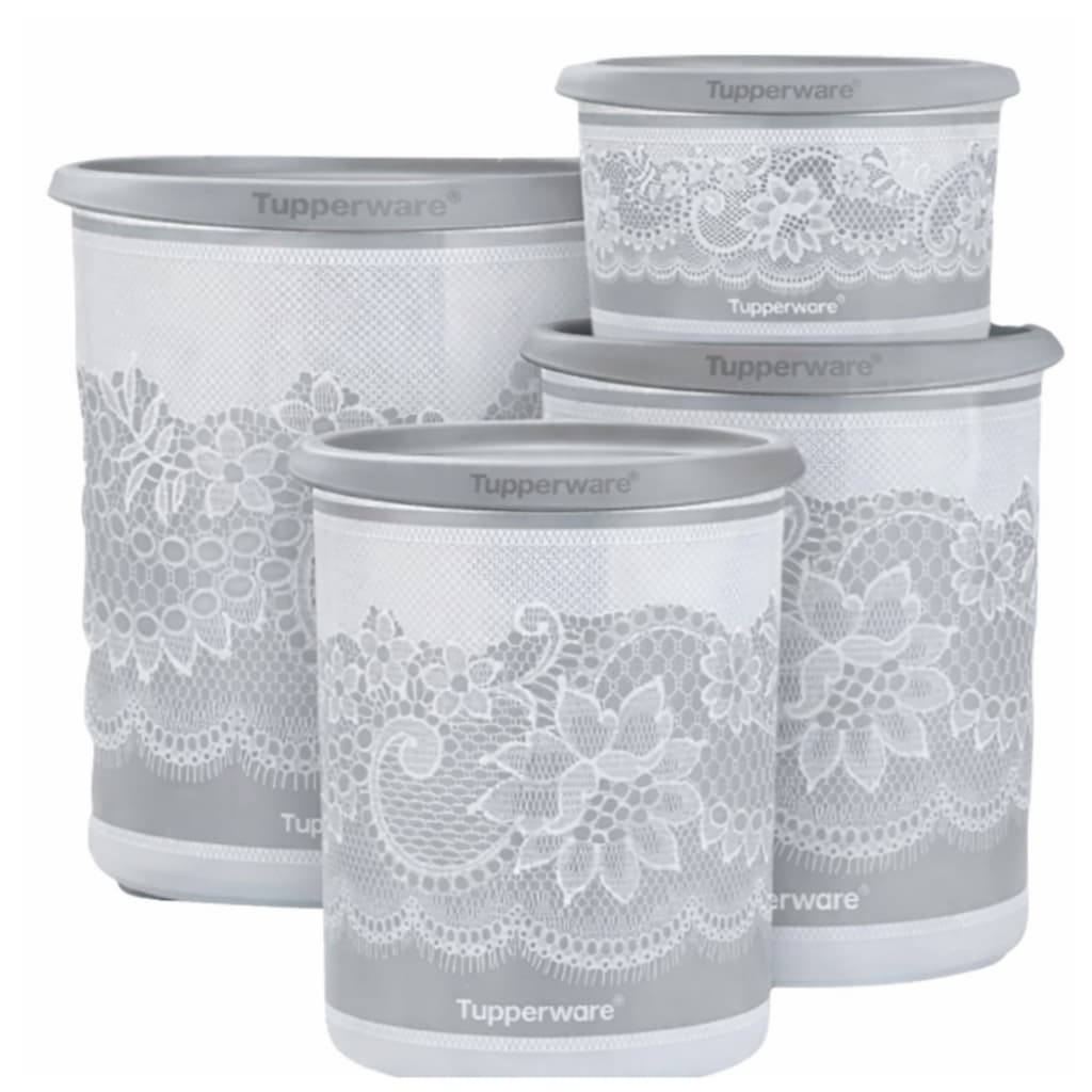Kit 4 Potes Herméticos Tupperware Linha Instantânea Mágica Brilho de Renda Prata Tamanhos 575ml+1,3L+2,25L+4,2L