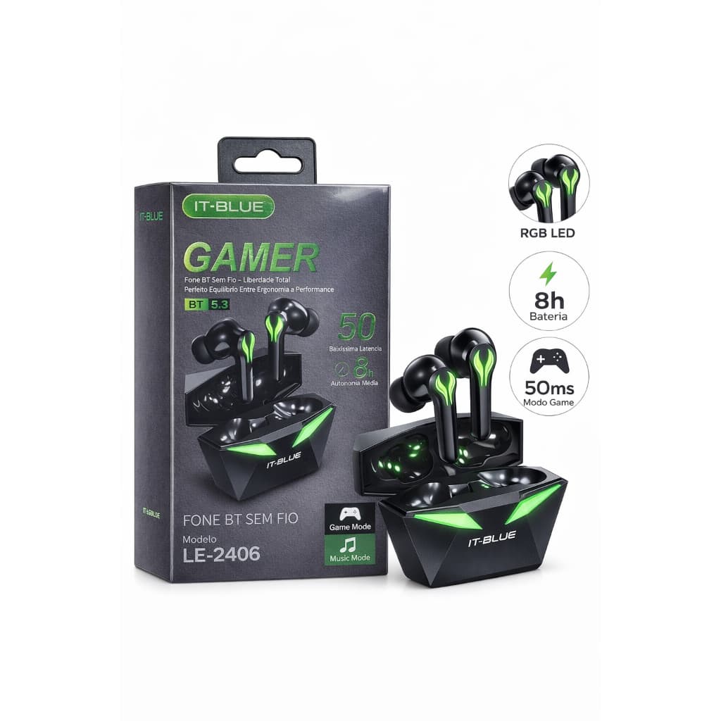 Fone de Ouvido Gamer Bluetooth IT-BLUE LE-2406 – Baixa Latência & RGB