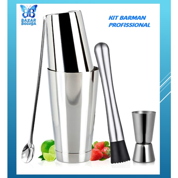 Coqueteleira Tipo Boston Premium  Dosador Colher Socador Inox Bartender Barman