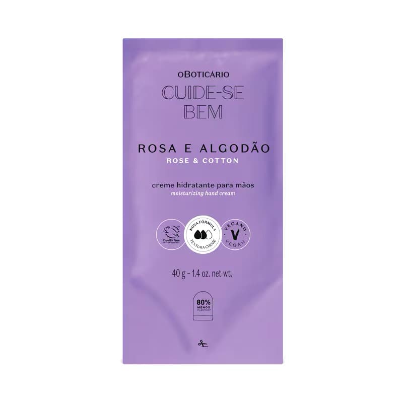 Refil Creme Hidratante para Mãos Cuide-se Bem Rosa e Algodão 40g