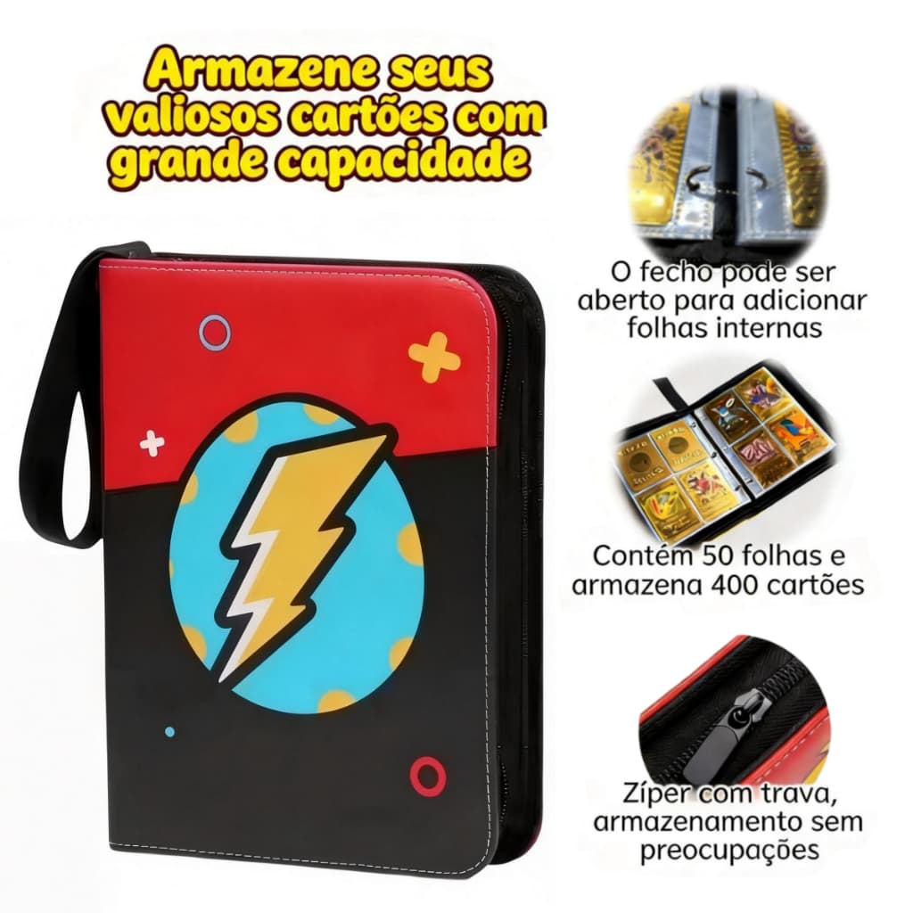 Álbum Porta Cartas TCG para Colecionadores 240 ou 400 Cartas Pasta para Cards Não Inclui Cartas