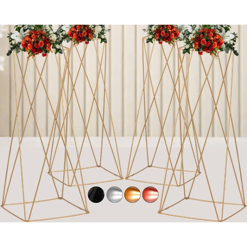 4 Porta Arranjo Vaso Dourado Coluna Quadrado Armação Decoração de Festa Alto 60cm
