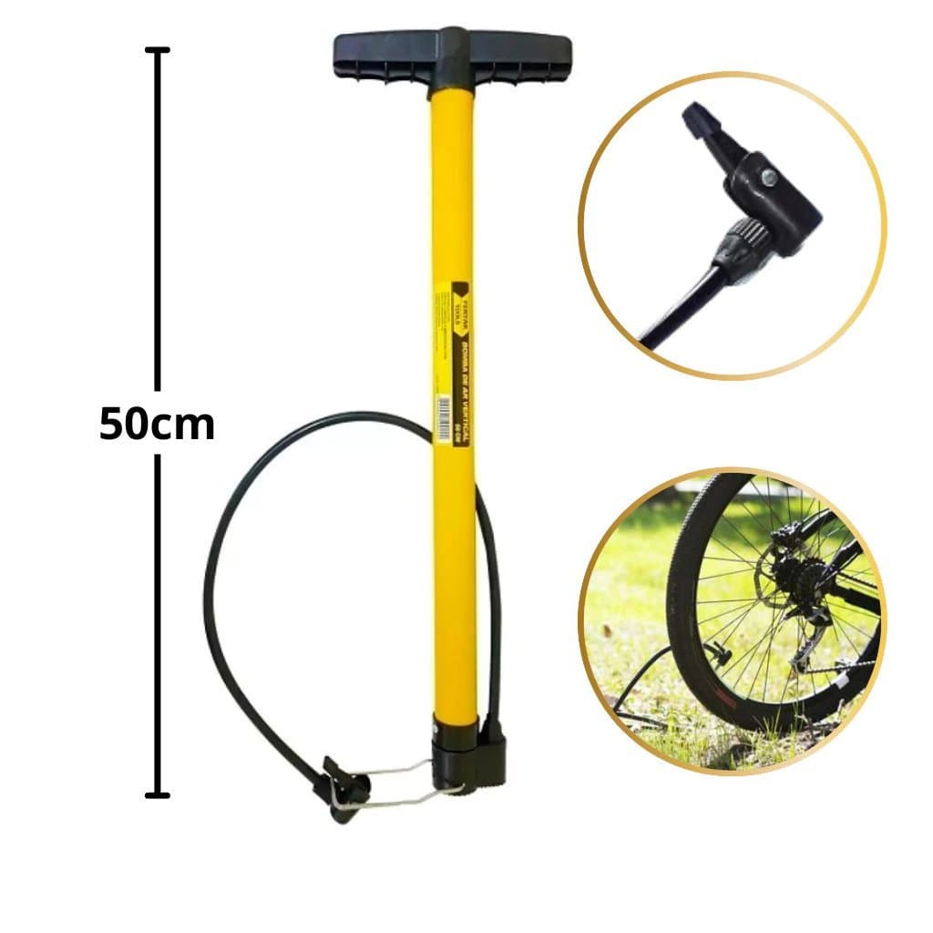 Kit 2 Bombas de Ar Manual para Bicicleta, Carro, Moto e Bola, 65cm Fechada 1 Metro Aberta, com Bico