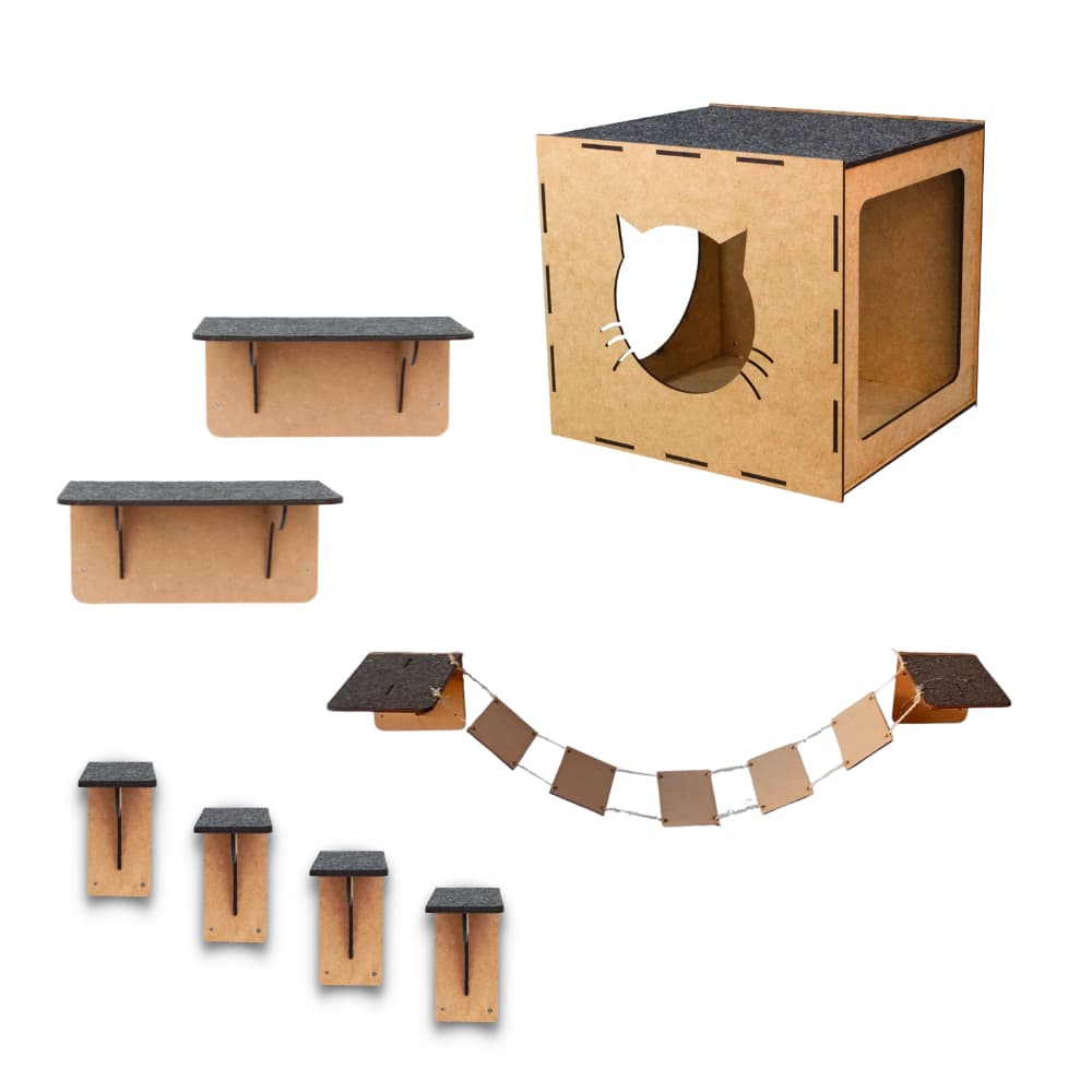 Brinquedo Para Gatos 8 Peças Playground de Gato Degraus Prateleiras Nicho Carpete Antiderrapante MDF