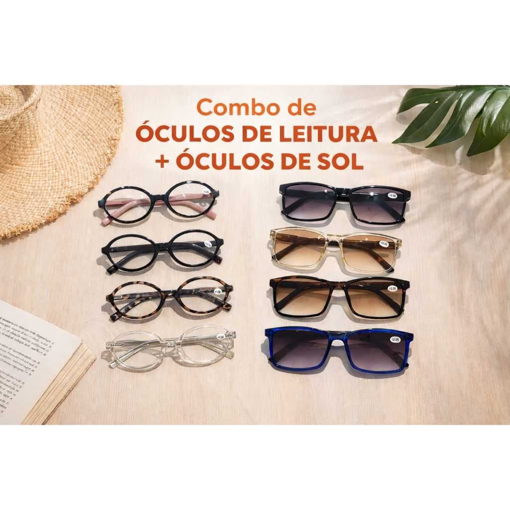 KIT OCULOS DE SOL + OCULOS DE LEITURA ARMAÇÃO SOFISTICADA E RESISTENTE