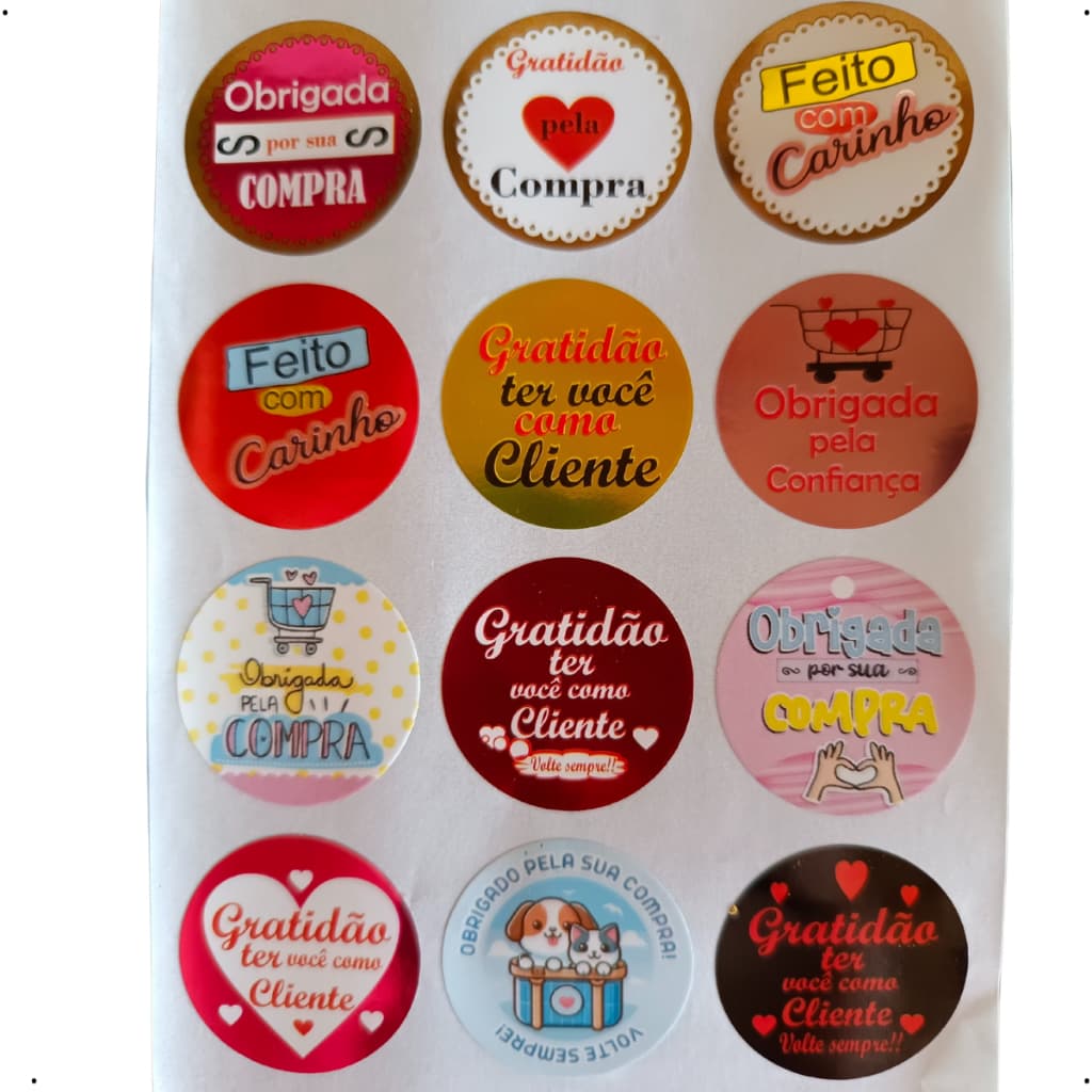 Adesivo de Agradecimento 3x3cm Metalizado – 15 Modelos Diferentes VARIAS CORES/MODELOS ROLO COM 500