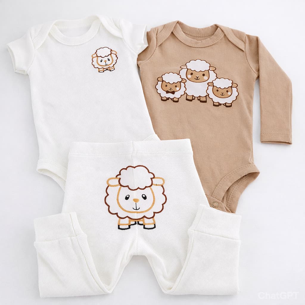 Conjunto Bebê 3 Peças Bordado E Estampado Calça Body Longo E Body Curto