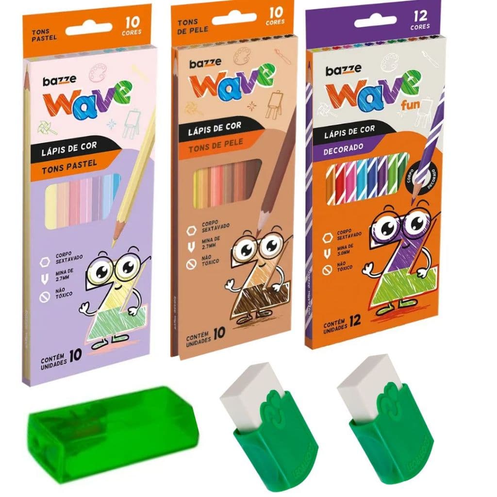Kit Lapis de Cor Fun, Cor Pastel, Cor de Pele, Borrachas e Apontador