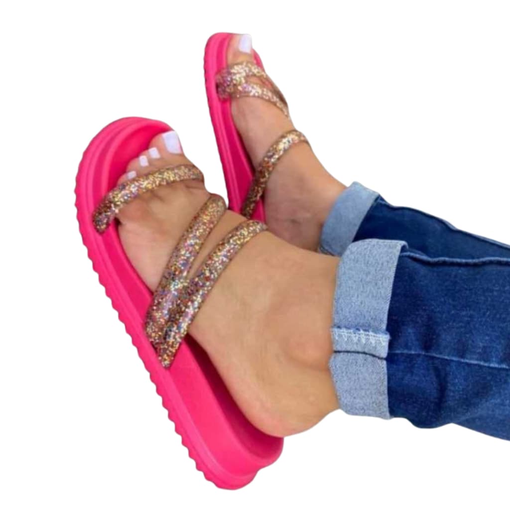 Sandália Feminina BirkenTiras Com Brilho Leve e Confortável