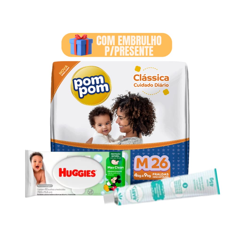 Kit Fraudas Bebe Higiene Personal, Lenços Umedecido E Pomada Assadura Chá de Bebe