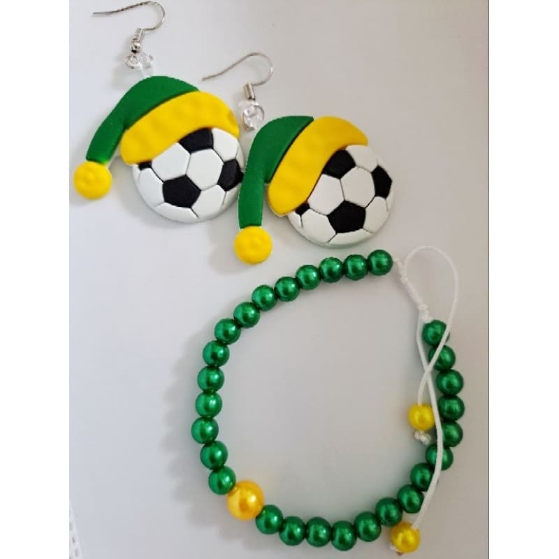 Brinco e Pulseira de Contas Regulável Copa do Mundo - Verde e Amarelo - Torcida - Coleção Vai Brasil (4)