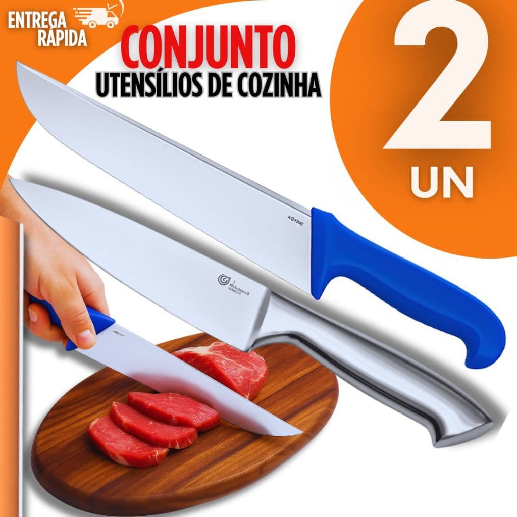 KIT 02 Faca - Faca 10" Profissional Açougue Premium Carne Churrasco + Faca Peixaria 6" Variáveis