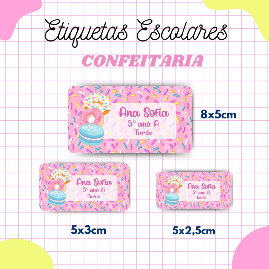 Kit Etiqueta Escolar Confeitaria l Doces l Adesivos Escolar l Etiqueta Personalizada l Material Escolar l Volta as Aulas
