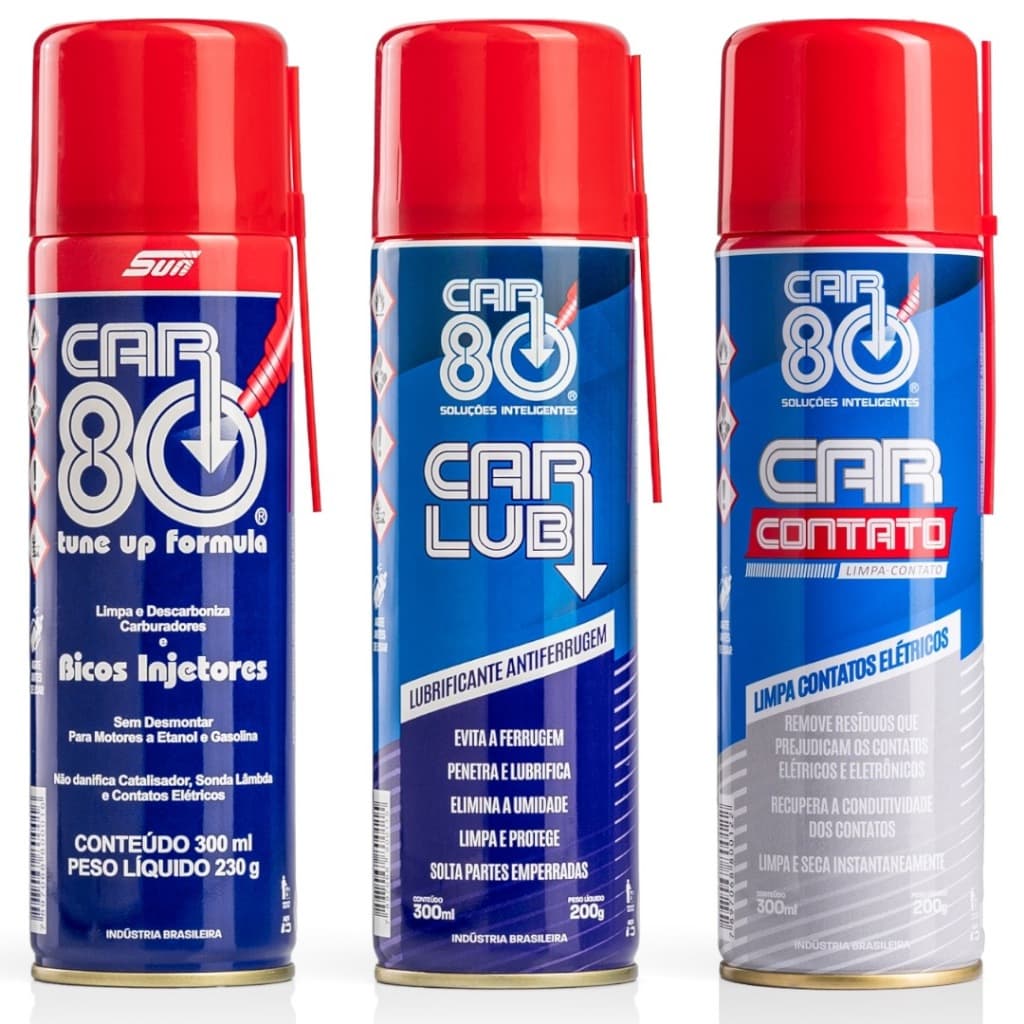 Kit Car80 Descarbonizante + Desengripante + Limpa Contato Car80 Carlub CarContato