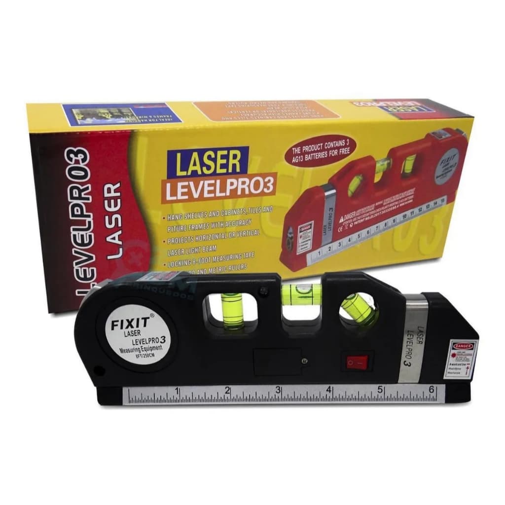 Nível Laser Profissional Spmilk Pro 3 Estágios + Trena 2,5m + Régua 15cm Alta Precisão
