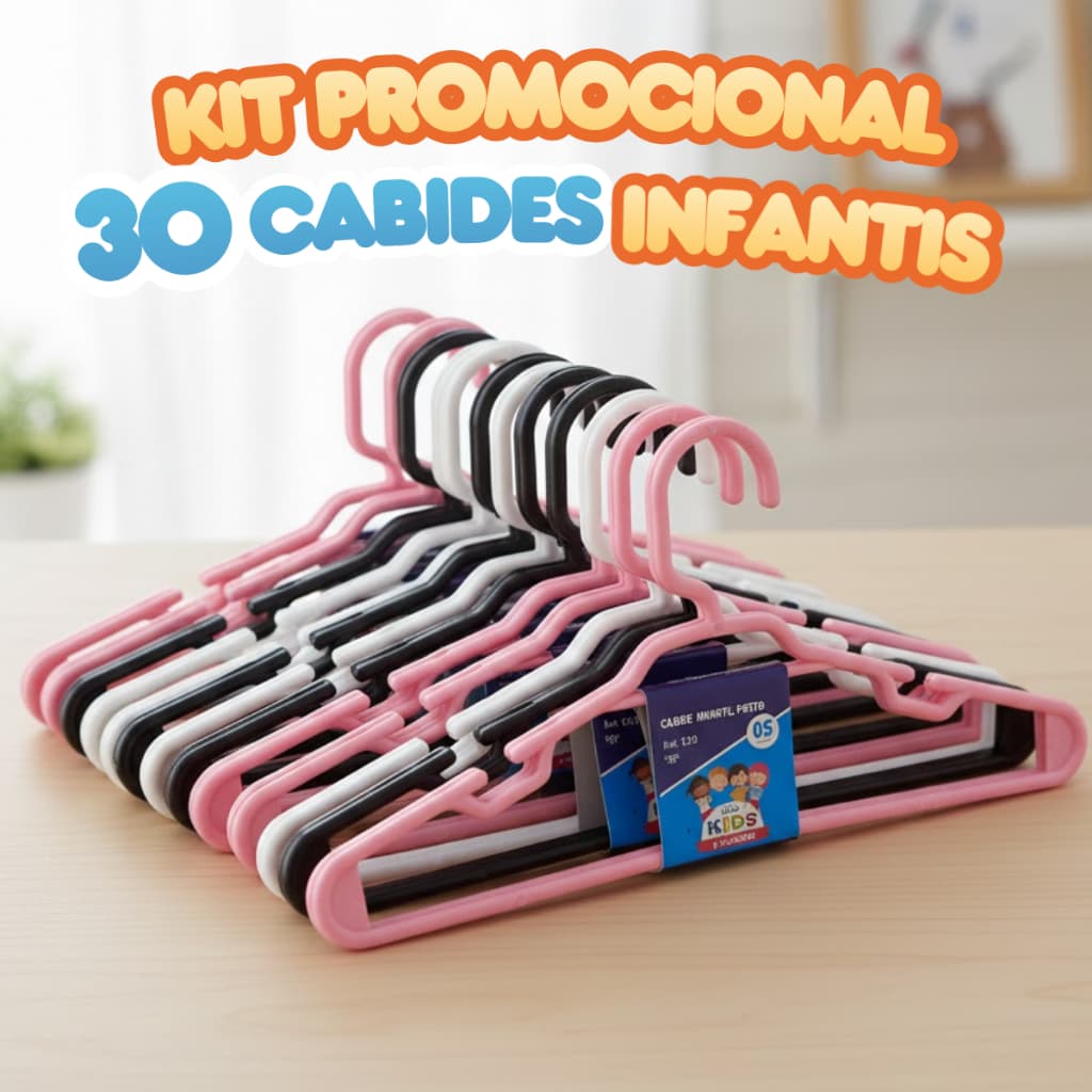Kit 30 Cabides Infantil Plástico Resistente Rosa