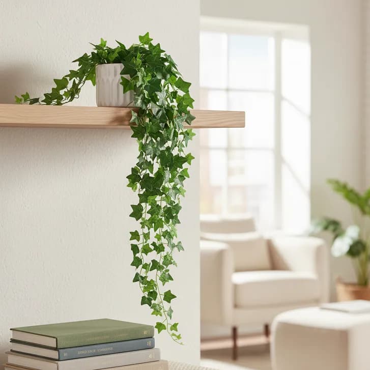 Planta Artificial Hera Verde Pendente Com Vaso Moderno