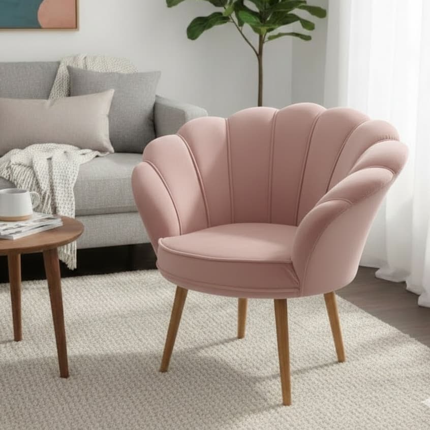 Poltrona Decorativa Pétala Pés Palito Veludo Recepção Pés Palito