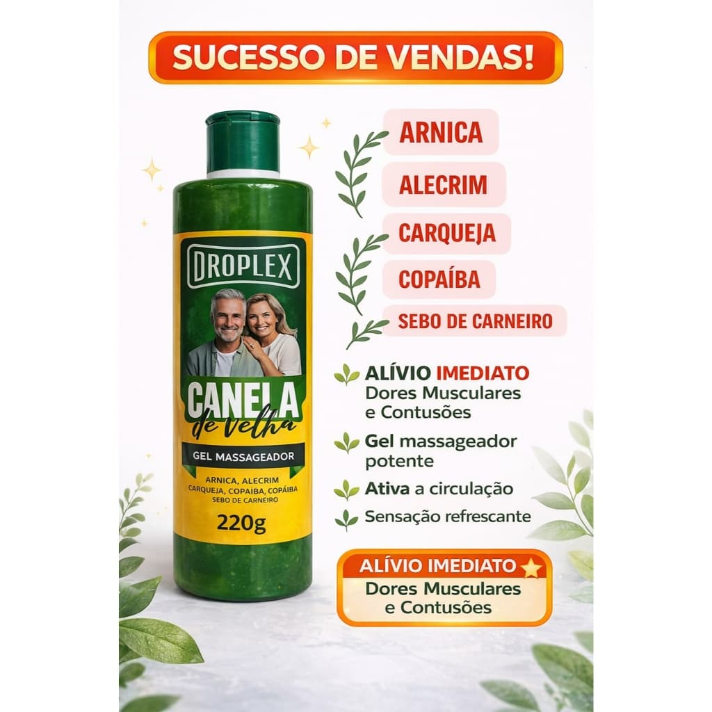 🏆 Gel Massageador Canela de Velho 220g Arnica Alecrim Relaxante Muscular Corporal