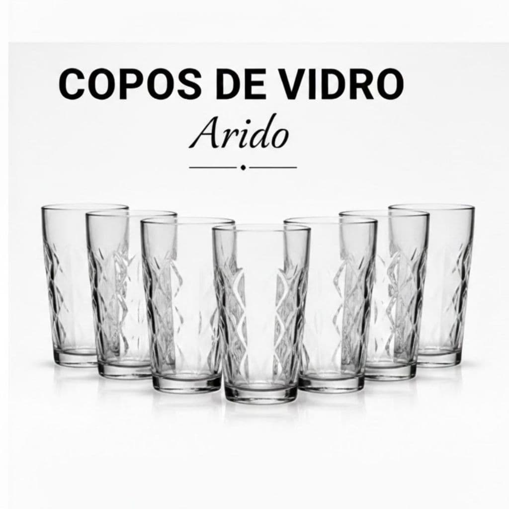 Jogo De Copos Vidro com 6 Peças 310ml Cozinha , Resistente para Bebidas, Drinks, Suco, Refrigerante