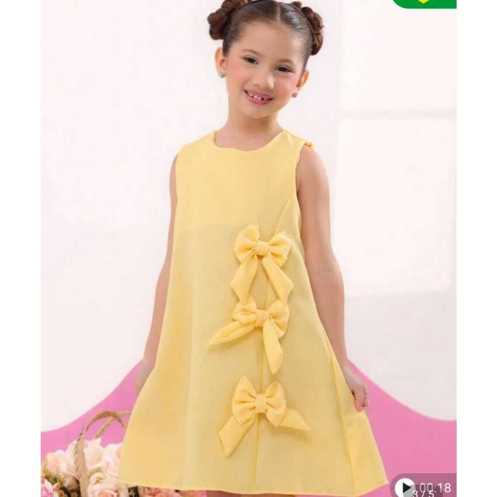 Krica Kids - Vestido Infantil Menina Festa Princesa Três Laços Frente