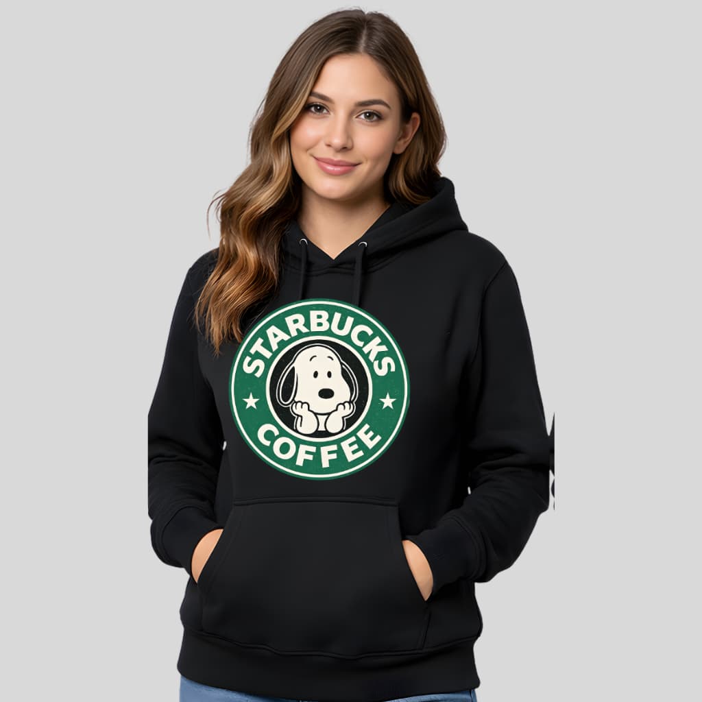 Moletom Starbuks Snoopy Fofo Blusa de Frio Coffee Com Capuz Casual