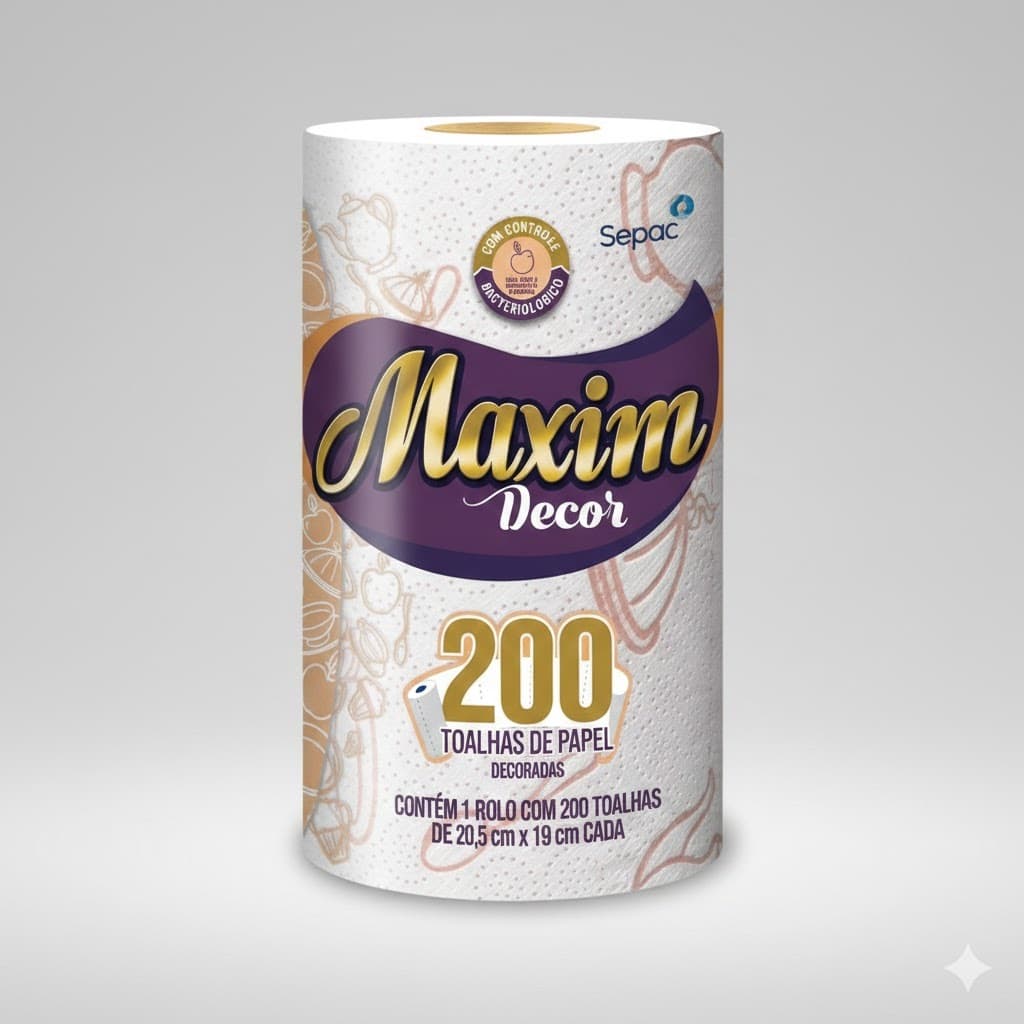 Toalha de Papel Maxim – 1 Rolo com 200 Fls Dupla Camada 20,5x19 cm com Controle Bacteriológico