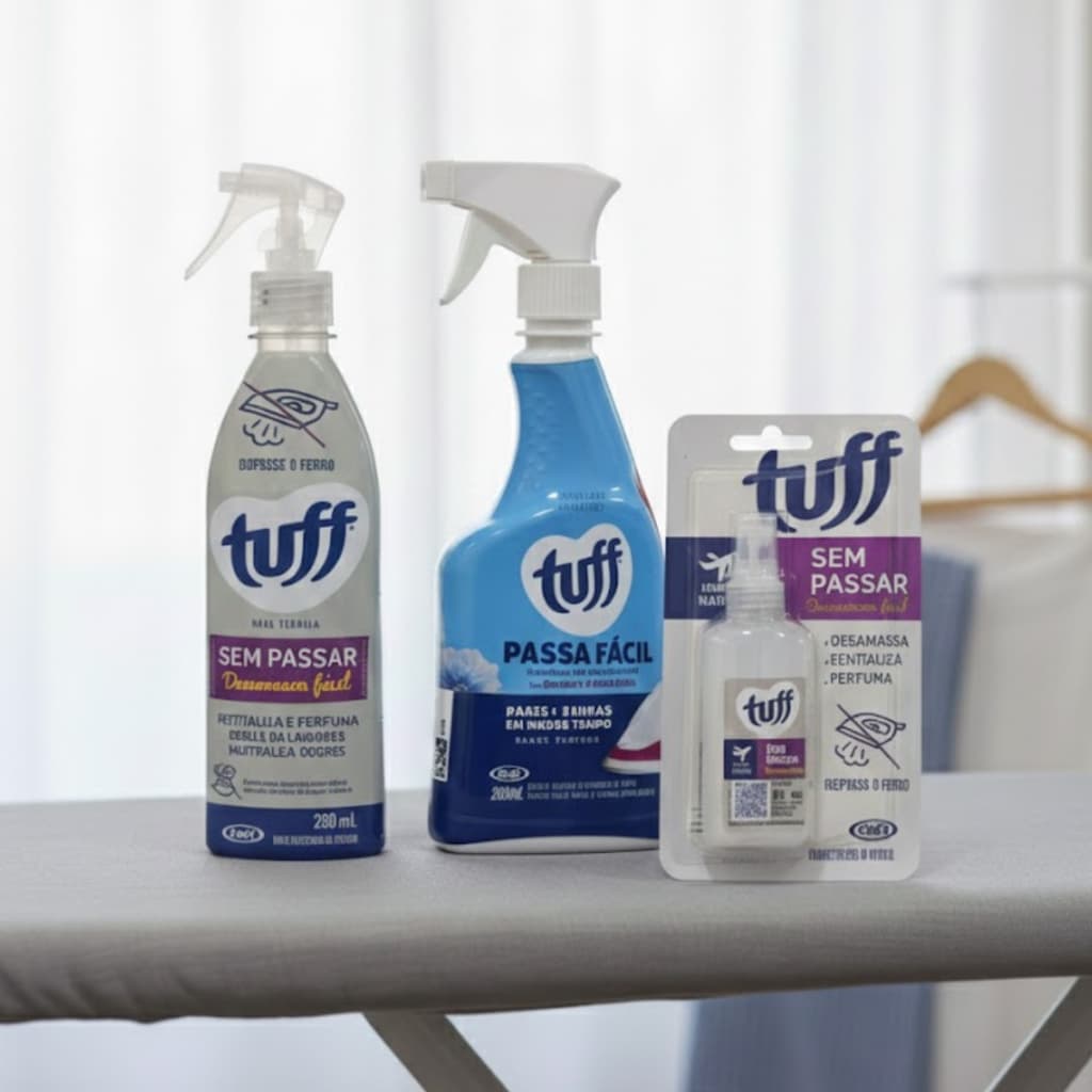 Tuff Kit Desamassador Roupa Spray 350ml + Facilitador Passar Silicone 500ml + Mini Spray Viagem 60ml