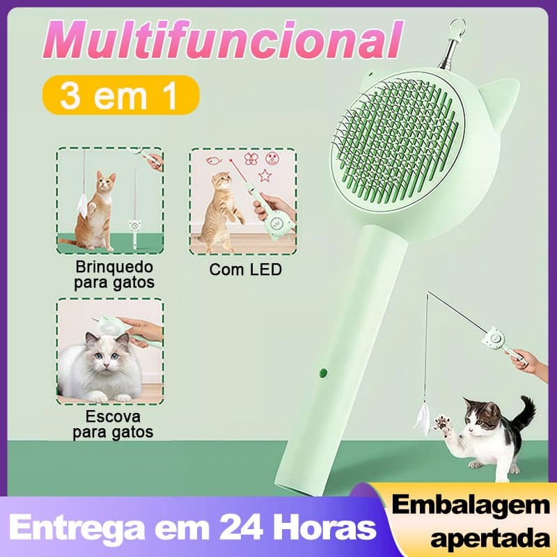 Escova Removedora Rasqueadeira Brinquedo Inteligente a Laser 3 em 1 USB Recarregável para Gatos Multifuncional