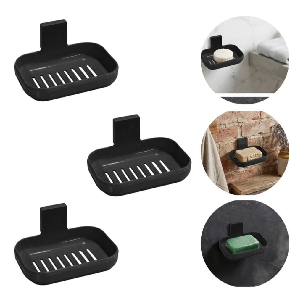 Kit 3 Saboneteiras Adesivas para Banheiro Cozinha Sem Furar Parede Suporte Fixação Ultra Forte Preto