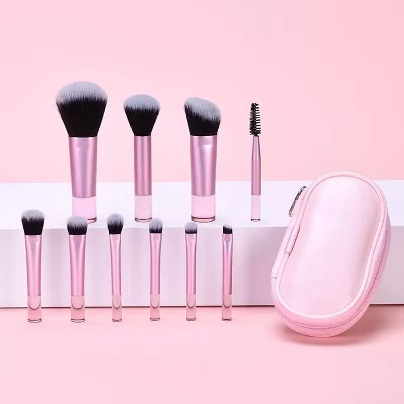 Kit de Pincéis de Maquiagem Mini Profissional Multi-funcional com 10 peças