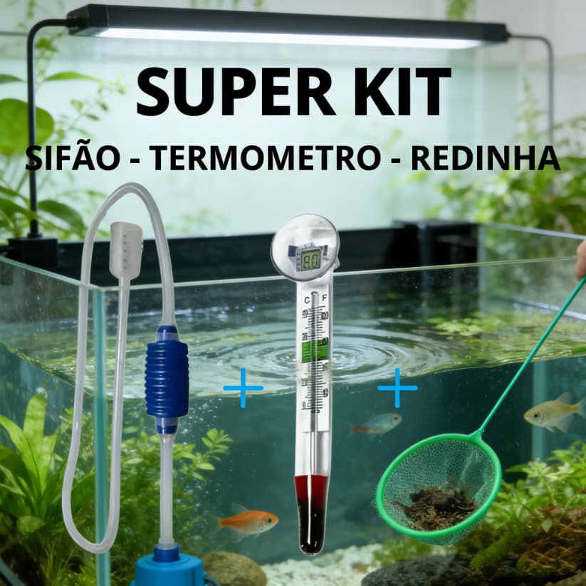 Kit Sifão para Limpeza - Termometro de Vidro com Ventosa e Rede