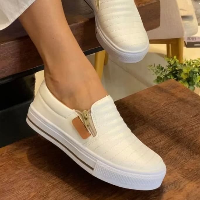 Sapatilha Feminina Iate Slip On Casual Com Ziper Calce Fácil Pratico Leve Confortável