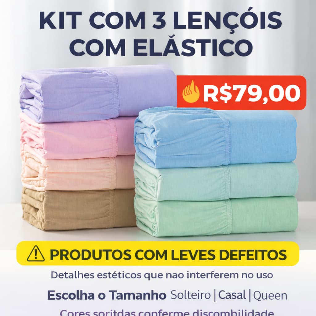 Kit Com 3 Lençois De Malha Avulsos Casal - Queen - King Com Leves Defeitos Segunda Linha