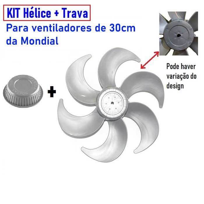 KIT HÉLICE + TRAVA  para Ventilador Mondial 30CM - CINZA / PRATA