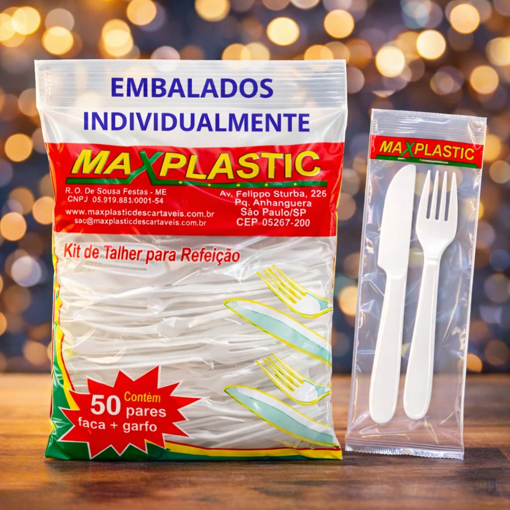 KIT GARFO E FACA DESCARTÁVEL REFORÇADO RESTAURANTE CHURRASCO DELIVERY 25 E 50 PARES