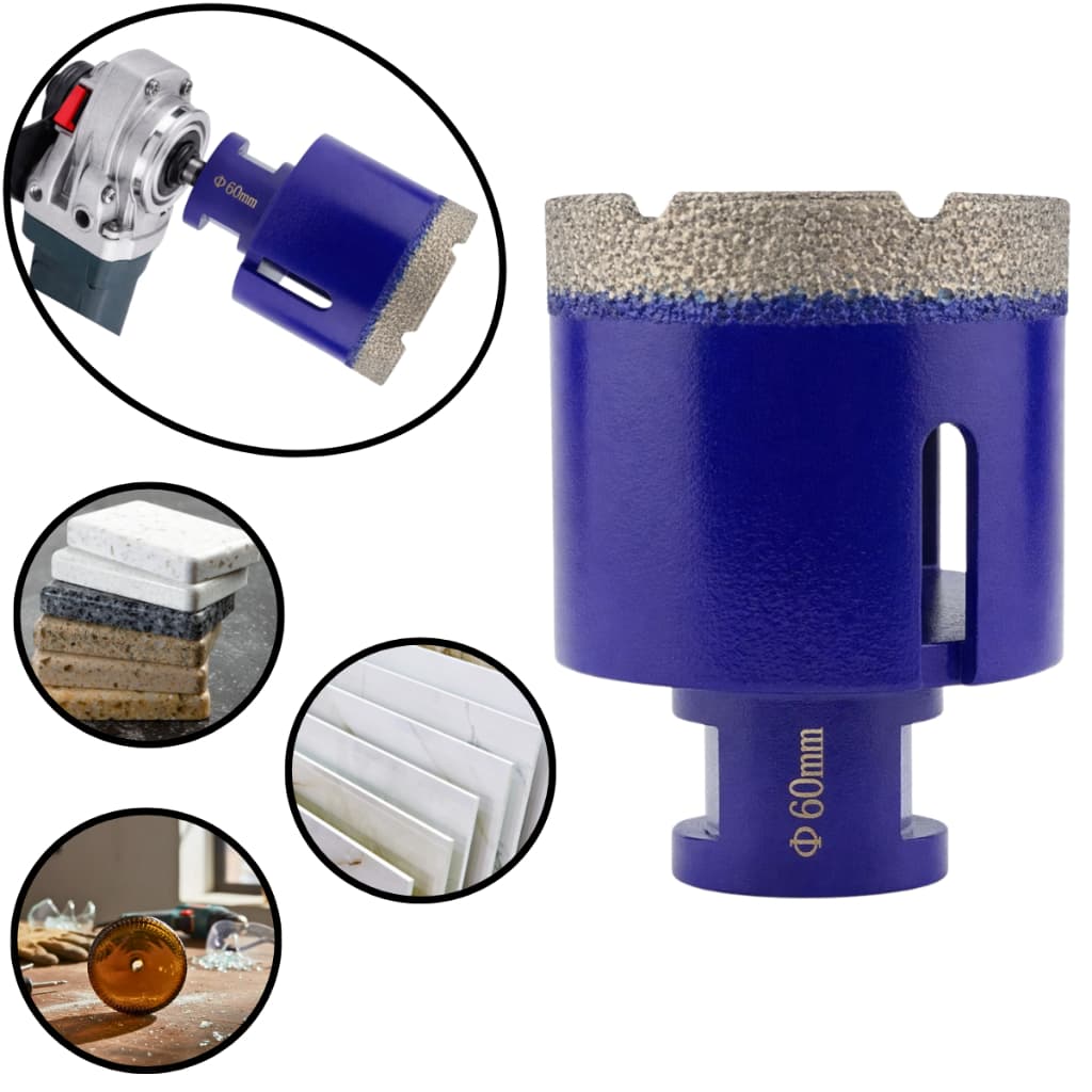 Broca Serra Copo Diamantada Eletrolítica 60mm Rosca M14 Perfurar Vidro Porcelanato Cerâmica Mármore