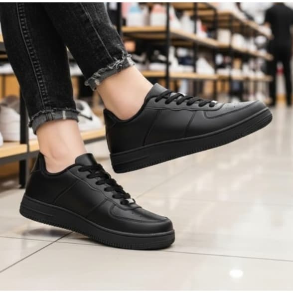 Tenis Force Air Masculino Academia Casual Caminhada Couro Branco Preto Leve Confortável Esportivo